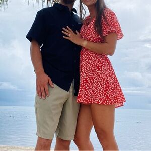 Red and white flowy romper